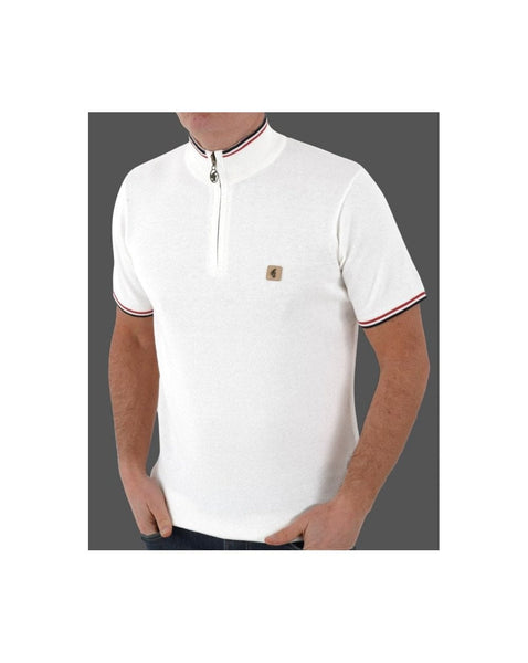 Gabicci Vintage Tipped 1/4 Zip Knit White