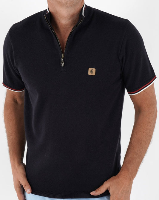 Gabicci Vintage Strickpullover mit 1/4-Reißverschluss und Tipped-Muster, Marineblau