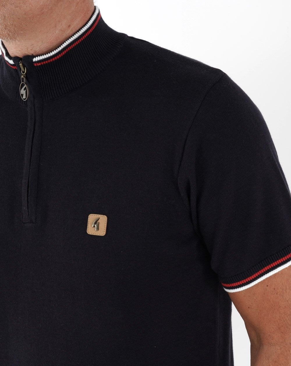 Gabicci Vintage Strickpullover mit 1/4-Reißverschluss und Tipped-Muster, Marineblau