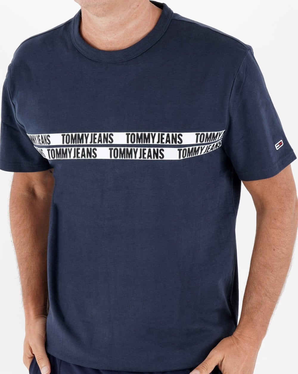 Tommy Jeans – T-Shirt mit Streifen in Marineblau