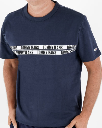 Tommy Jeans – T-Shirt mit Streifen in Marineblau