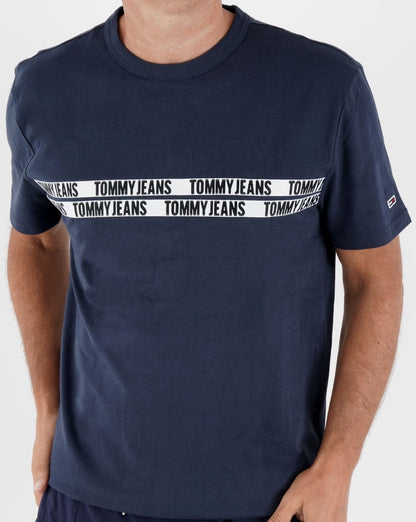 Tommy Jeans – T-Shirt mit Streifen in Marineblau