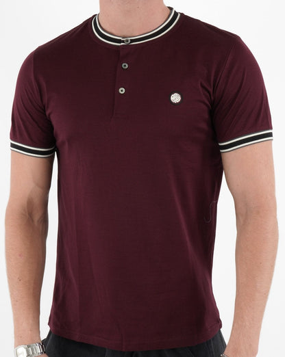 Pretty Green Marriot Henley T-Shirt Burgunderrot