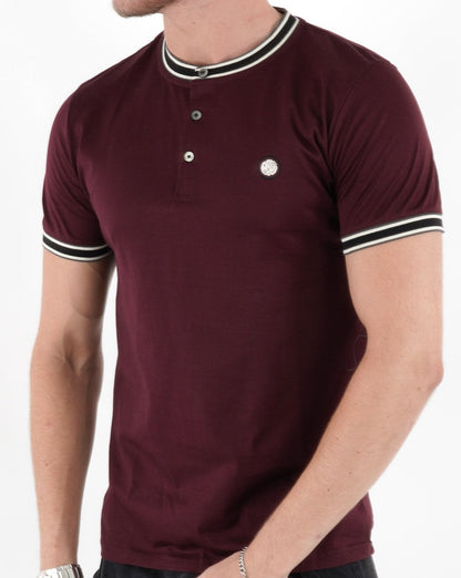 Pretty Green Marriot Henley T-Shirt Burgunderrot
