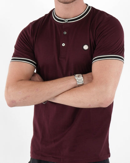 Pretty Green Marriot Henley T-Shirt Burgunderrot