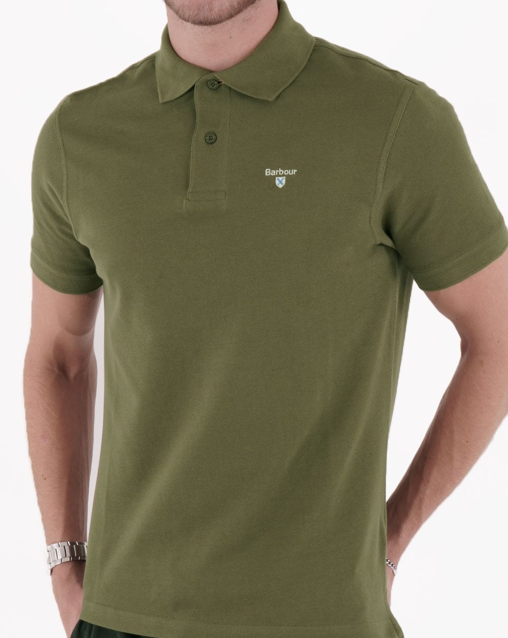 Barbour Tartan-Piqué-Poloshirt in Mitteloliv