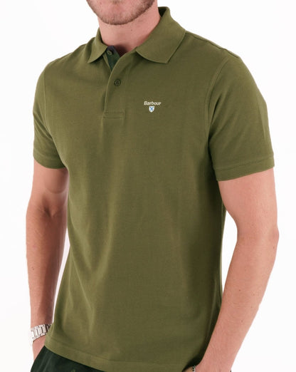 Barbour Tartan-Piqué-Poloshirt in Mitteloliv