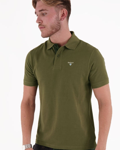 Barbour Tartan-Piqué-Poloshirt in Mitteloliv