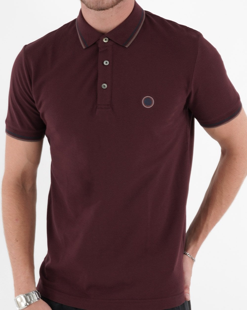 Pretty Green Alloway Poloshirt mit Paisley-Knopfleiste, Burgunderrot