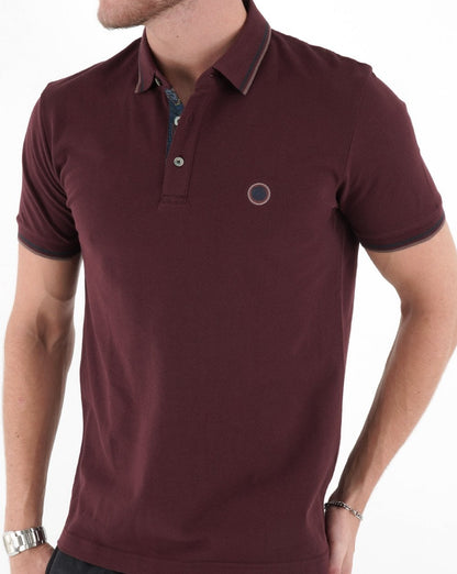 Pretty Green Alloway Poloshirt mit Paisley-Knopfleiste, Burgunderrot