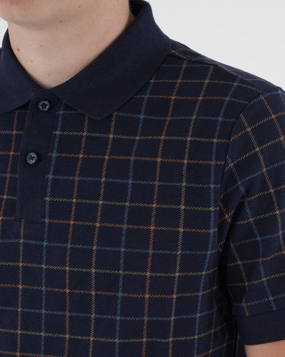 Ben Sherman – Tattersall – Kariertes Poloshirt in Marineblau
