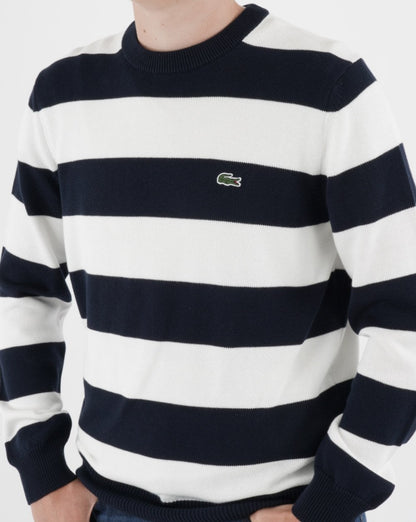 Lacoste Gestreifter Strickpullover Marineblau/Weiß