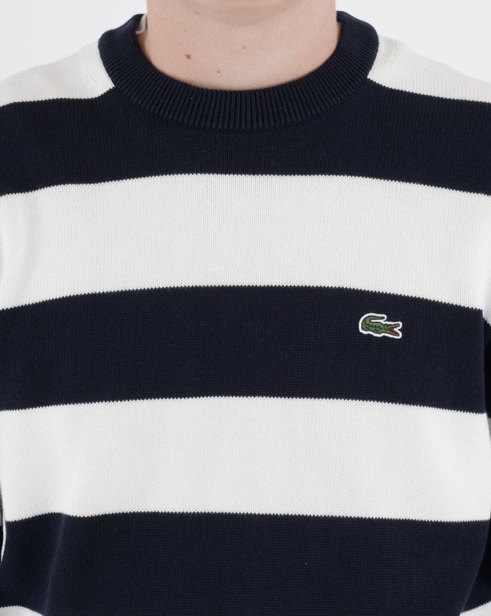 Lacoste Gestreifter Strickpullover Marineblau/Weiß