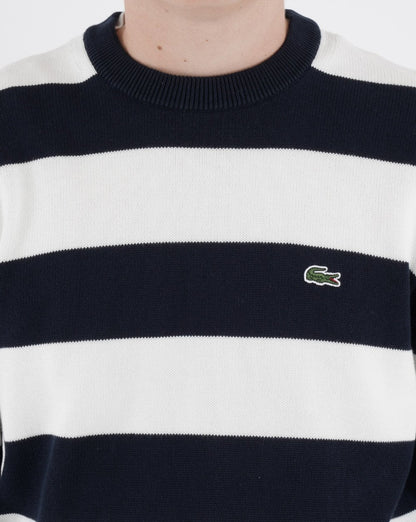 Lacoste Gestreifter Strickpullover Marineblau/Weiß