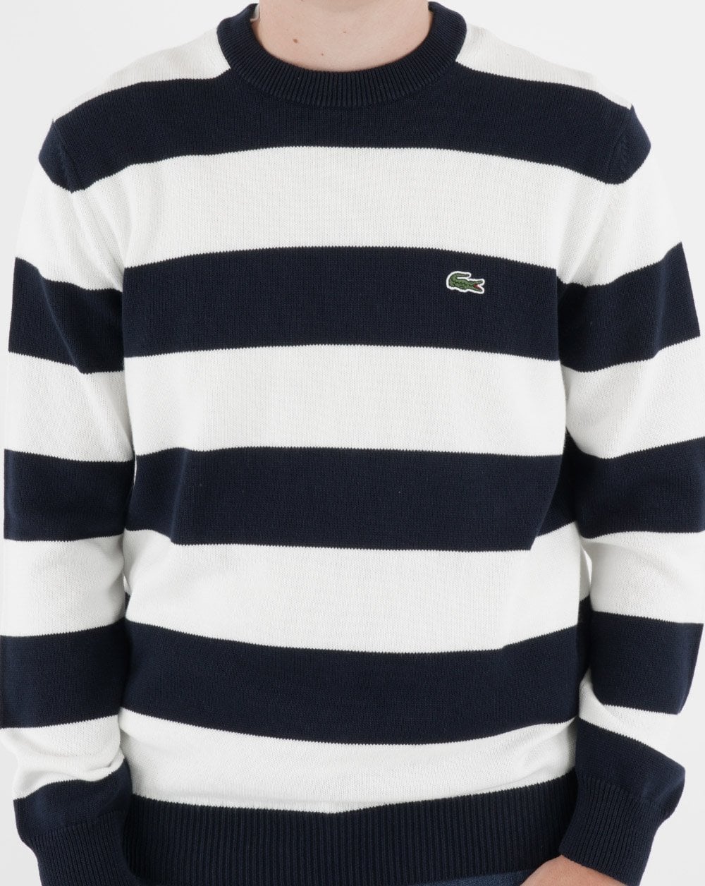 Lacoste Gestreifter Strickpullover Marineblau/Weiß