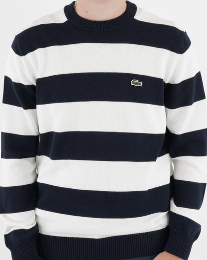 Lacoste Gestreifter Strickpullover Marineblau/Weiß