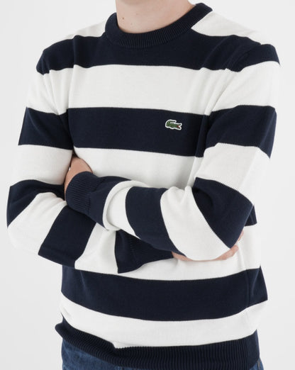 Lacoste Gestreifter Strickpullover Marineblau/Weiß