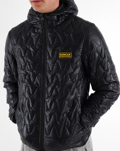 Barbour International Wave Steppjacke mit Kapuze Schwarz