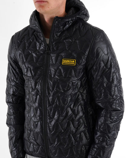 Barbour International Wave Steppjacke mit Kapuze Schwarz