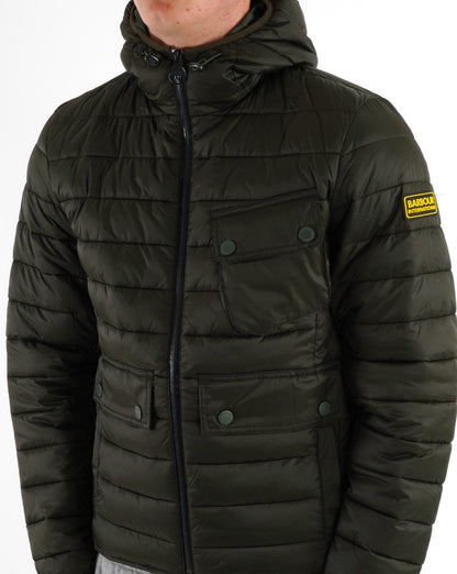 Barbour International Racer Ouston Steppjacke mit Kapuze, Salbeigrün