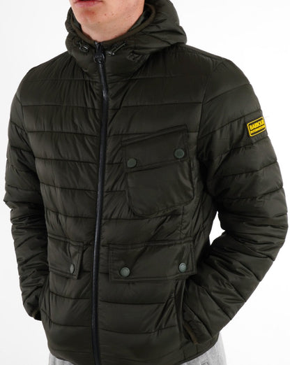 Barbour International Racer Ouston Steppjacke mit Kapuze, Salbeigrün