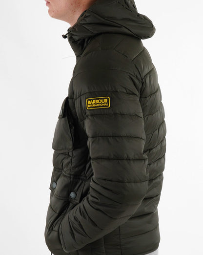 Barbour International Racer Ouston Steppjacke mit Kapuze, Salbeigrün