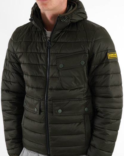 Barbour International Racer Ouston Steppjacke mit Kapuze, Salbeigrün