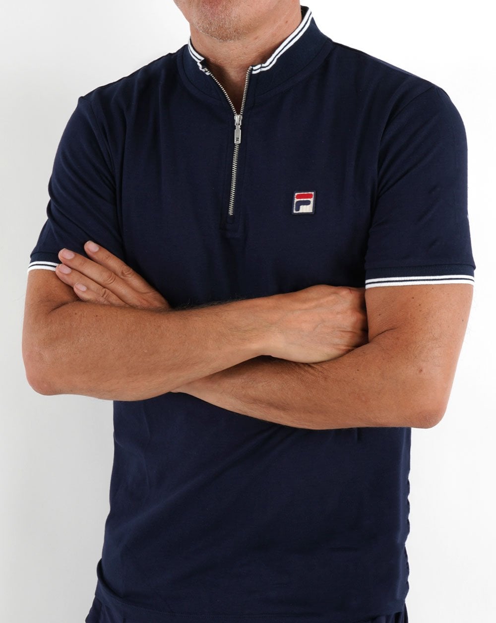 Fila Vintage Poloshirt mit 1/4-Reißverschluss, Marineblau