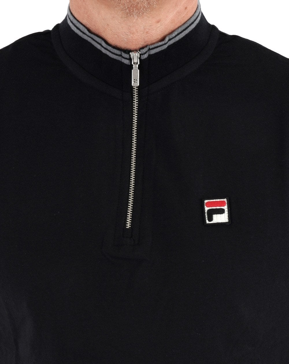 Fila Vintage Poloshirt mit 1/4-Reißverschluss, Schwarz/Grau