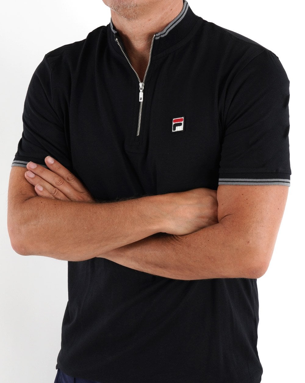 Fila Vintage Poloshirt mit 1/4-Reißverschluss, Schwarz/Grau
