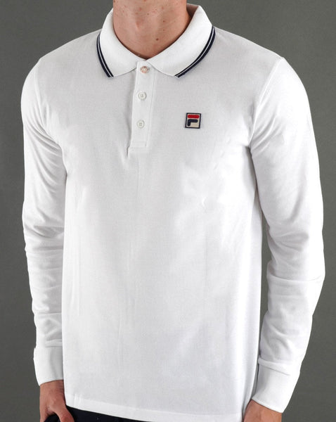 Fila Vintage Tipped LS Polo Shirt White/Navy