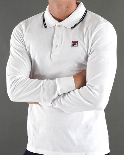 Fila Vintage Tipped LS Poloshirt Weiß/Marineblau