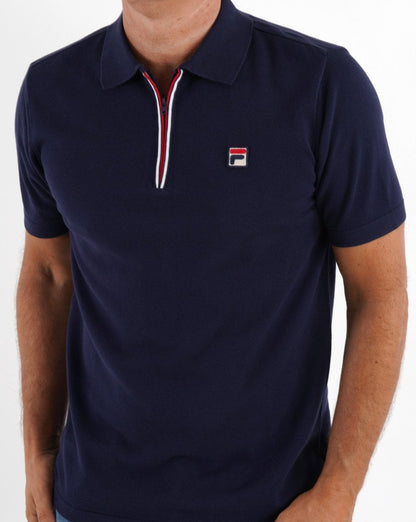Fila Vintage Strick-Poloshirt mit Reißverschluss, Marineblau