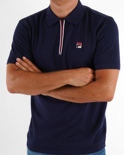 Fila Vintage Strick-Poloshirt mit Reißverschluss, Marineblau