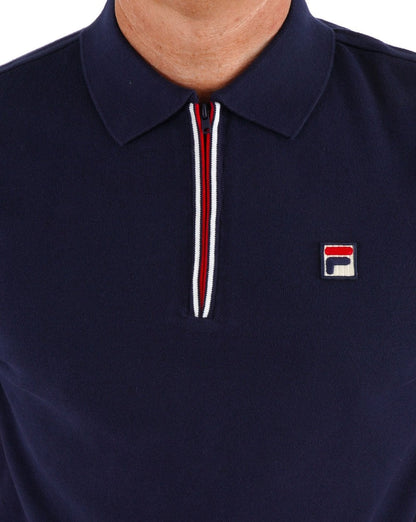 Fila Vintage Strick-Poloshirt mit Reißverschluss, Marineblau
