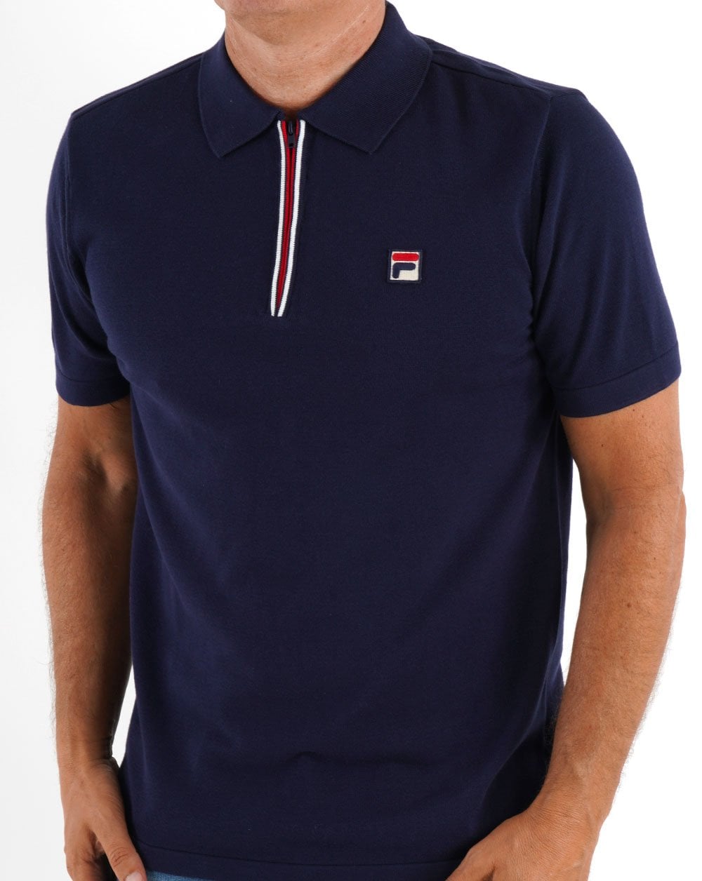 Fila Vintage Strick-Poloshirt mit Reißverschluss, Marineblau