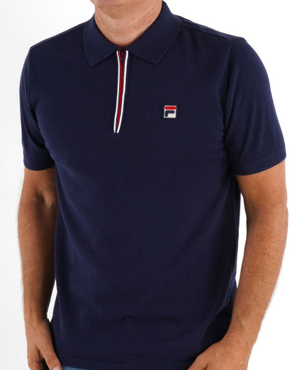 Fila Vintage Strick-Poloshirt mit Reißverschluss, Marineblau