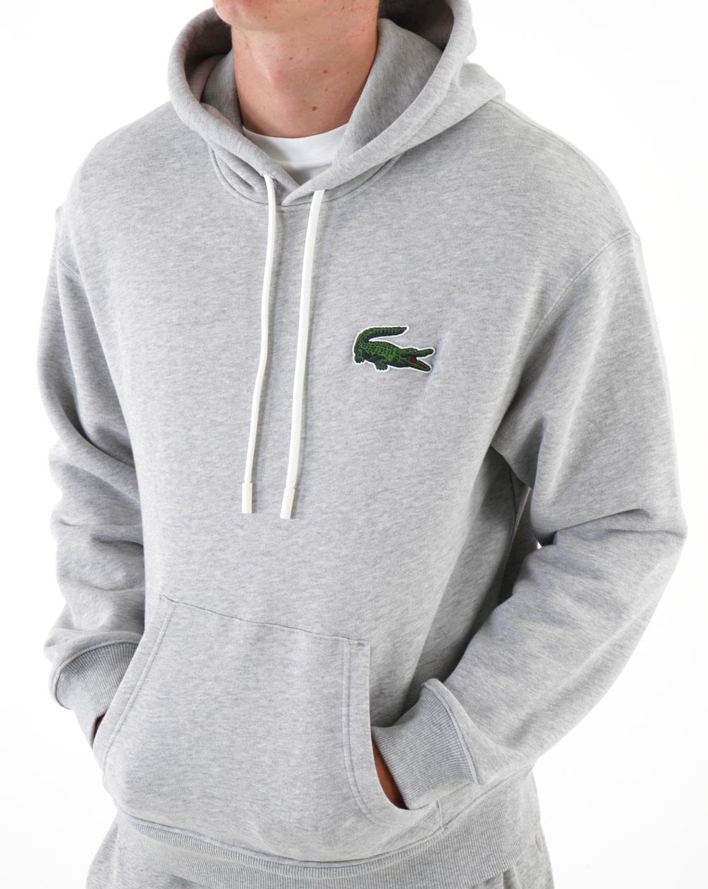 Lacoste – Big Croc – Kapuzenpullover in Silber