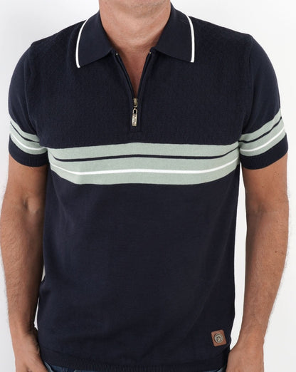 Trojan – Poloshirt mit Bordürenstreifen in Marineblau