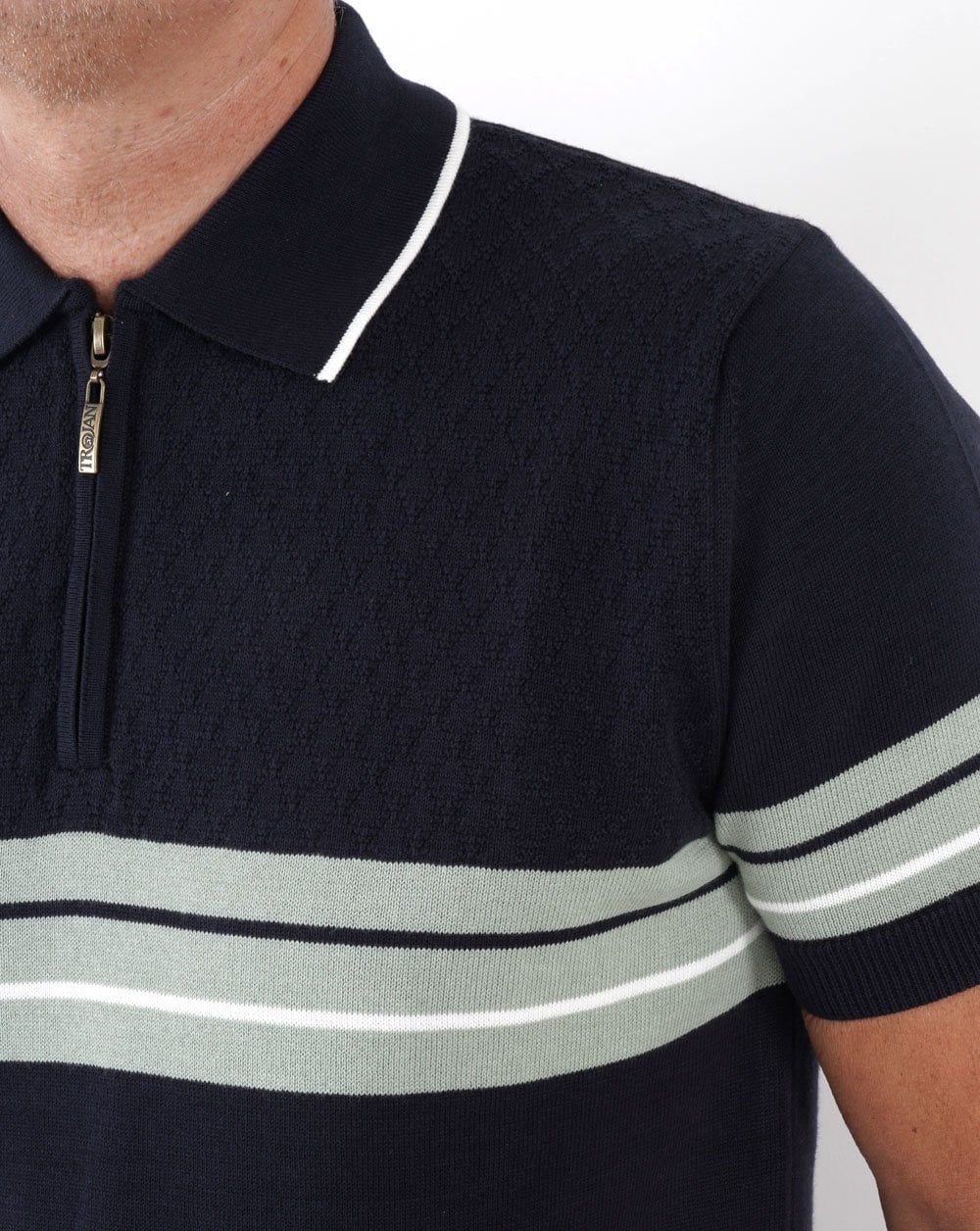 Trojan – Poloshirt mit Bordürenstreifen in Marineblau