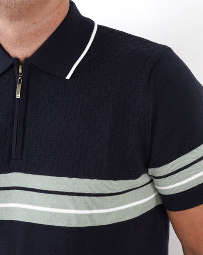 Trojan – Poloshirt mit Bordürenstreifen in Marineblau
