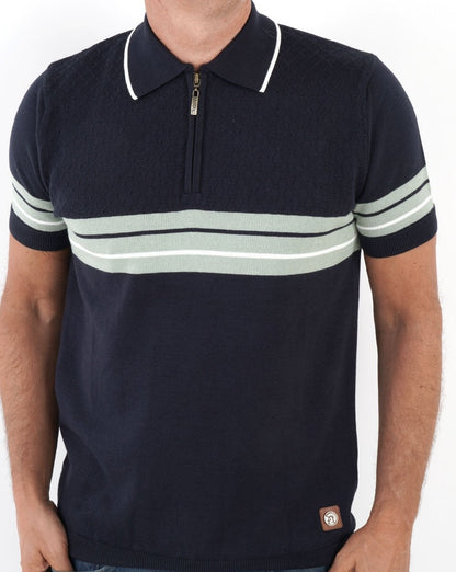 Trojan – Poloshirt mit Bordürenstreifen in Marineblau