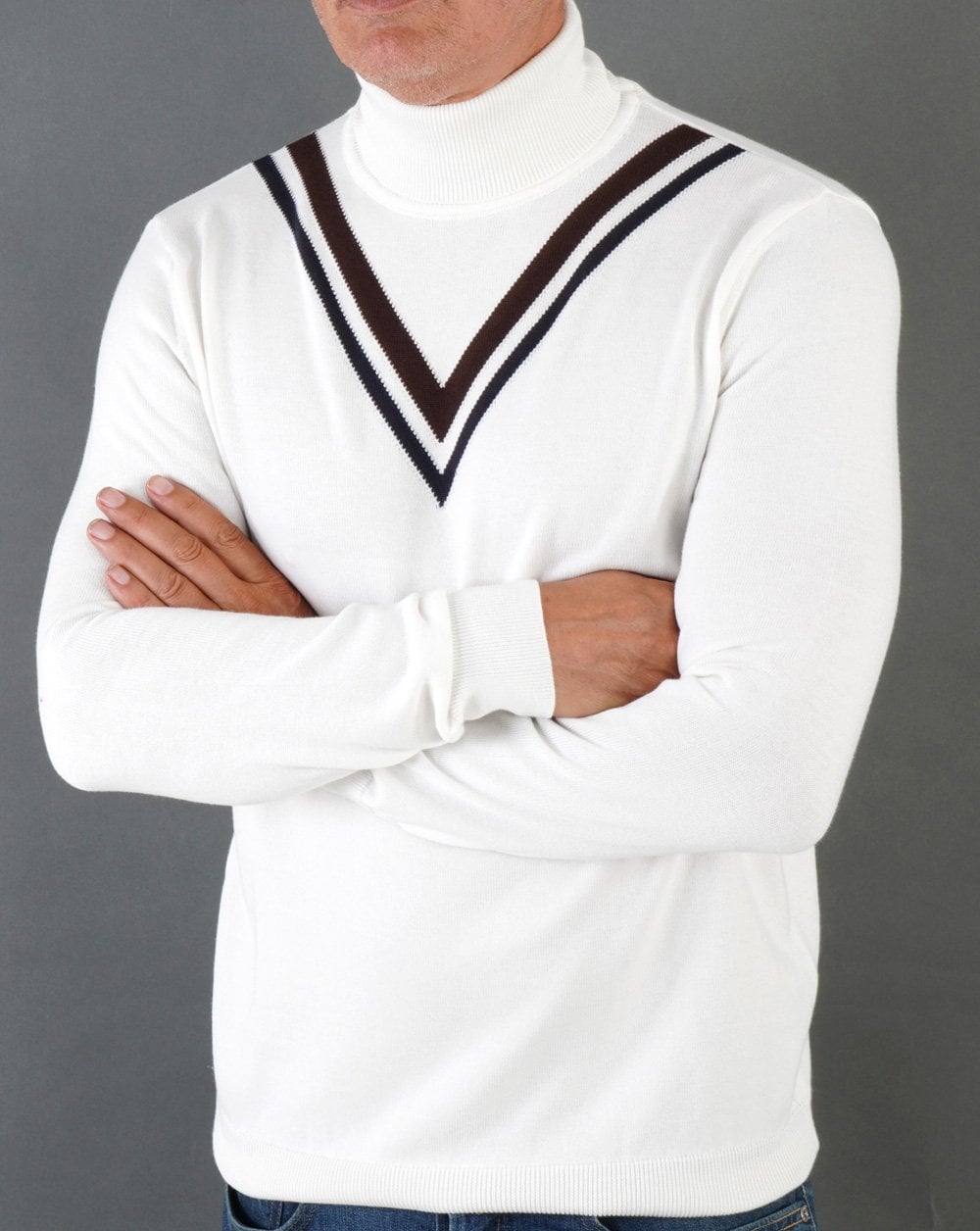 Ska & Soul Twin V Knit Roll Neck Ecru