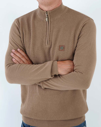 Trojan Strukturierter Strickpullover mit Trichterkragen und Reißverschluss in Kamel