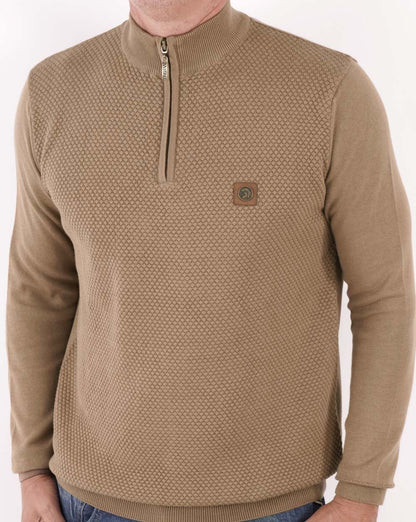 Trojan Strukturierter Strickpullover mit Trichterkragen und Reißverschluss in Kamel