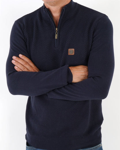Trojan Strukturierter Strickpullover mit Reißverschluss und Trichterkragen, Marineblau