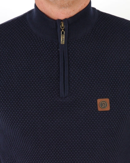Trojan Strukturierter Strickpullover mit Reißverschluss und Trichterkragen, Marineblau
