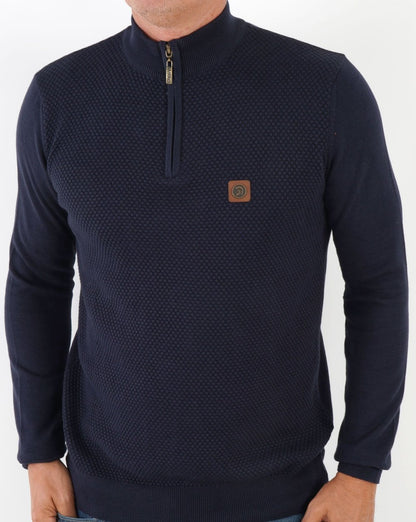 Trojan Strukturierter Strickpullover mit Reißverschluss und Trichterkragen, Marineblau