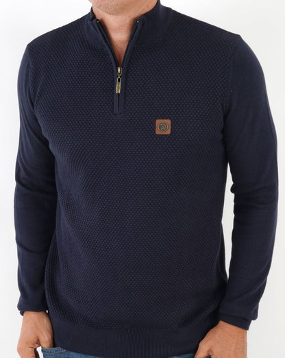 Trojan Strukturierter Strickpullover mit Reißverschluss und Trichterkragen, Marineblau