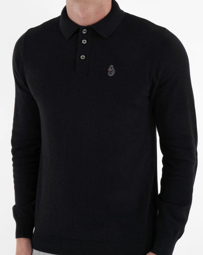 Luke Magnesium Knitted LS Poloshirt Schwarz